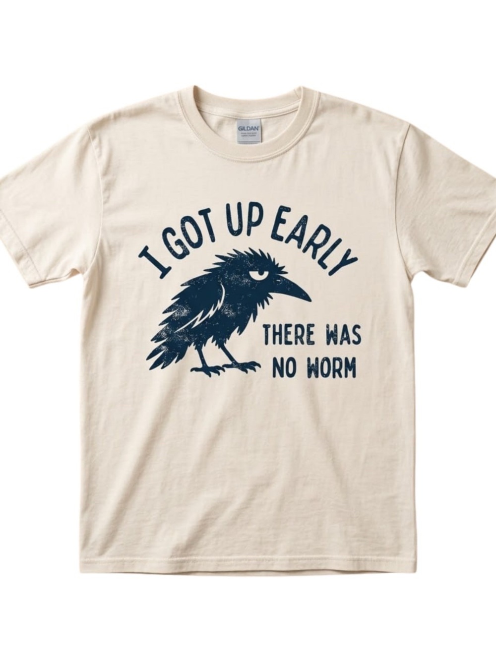 Gildan Cream Short Sleeve Tee with Navy Raven Graphic